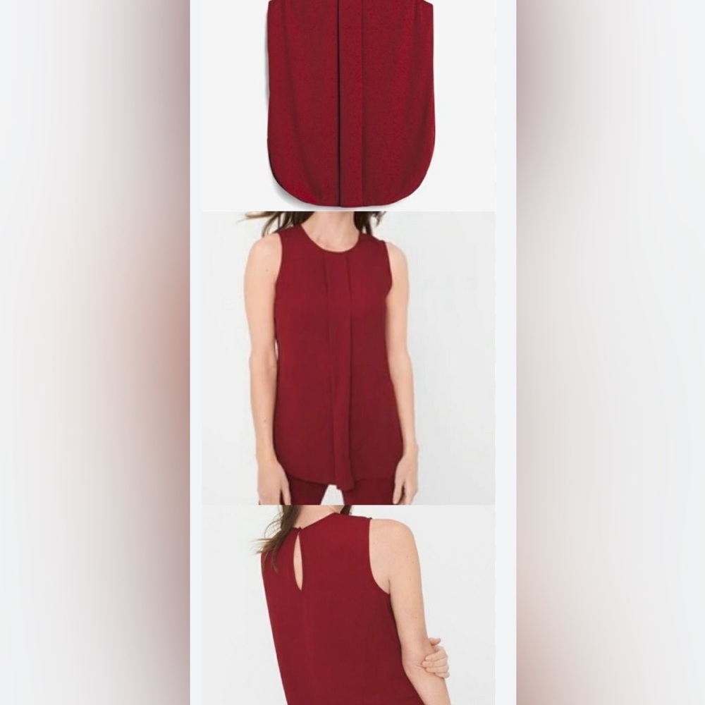 White House Black Market Burgundy Sleeveless Pleated Front Shell Top XS 👍